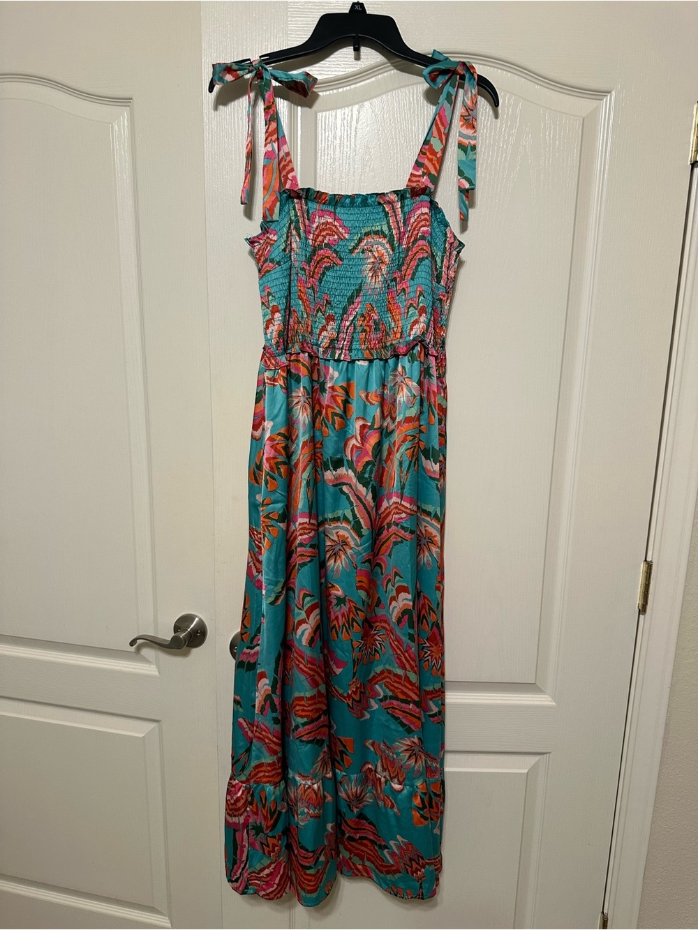 Turquoise Floral Tie-Shoulder Maxi Dress